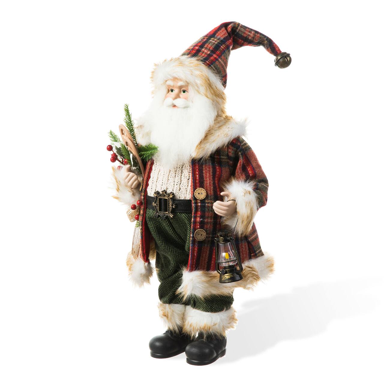 Glitzhome® 18" Faux Fur Christmas Woodland Santa Figurine